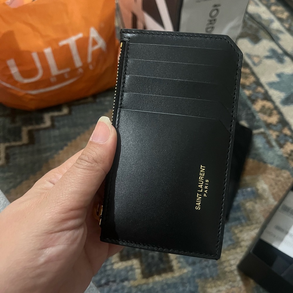 Saint Laurent Black Card Holder Wallet with Gold Zipper - Picture 5 of 5